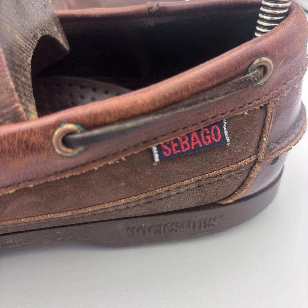 Sebago Docksides Mens Brown Leather Boat Shoes 8.5 Dark Soles